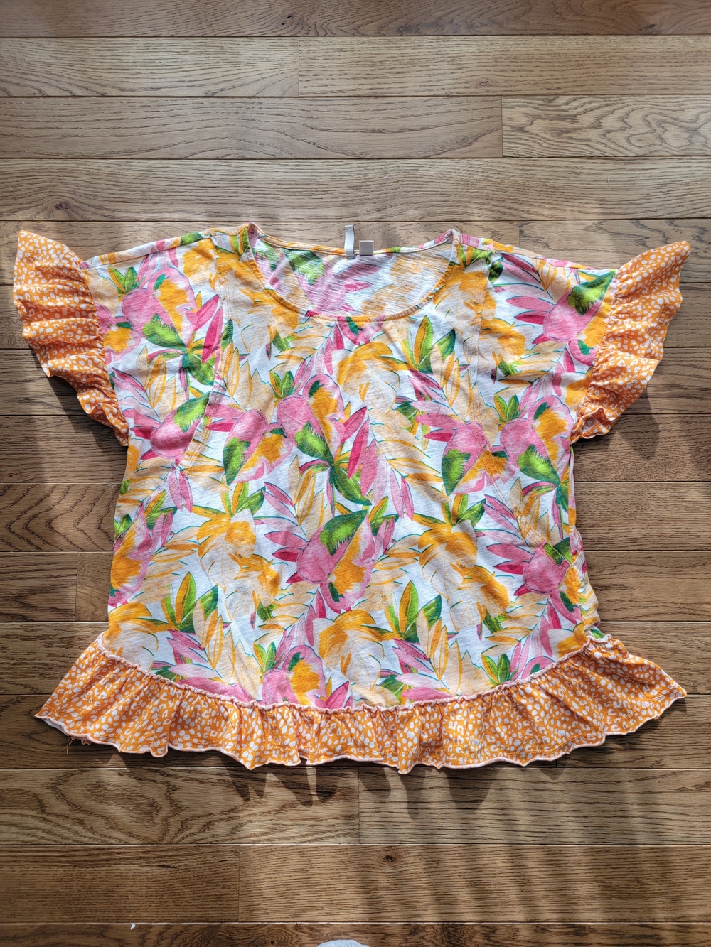 Cato Floral Scoop Neck Top in Pink, Yellow & Green